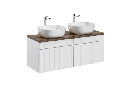 Promotii - Set Mobilier Baie Iconic White 120 cm, cu Blat, 2 Lavoare Smile, Alb Mat, Stejar - COMAD