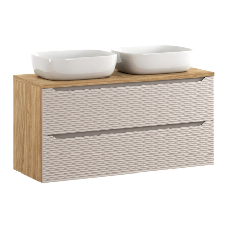 Mobilier Baie - Set Mobilier Baie Ocean Beige 120 cm, cu Blat, 2 Lavoare pe Blat, Bej, Stejar Uleiat - COMAD
