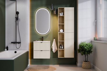 Set Mobilier Baie DALIA CASHMERE, cu coloane înalte și rafturi, Stejar Cremona, Casmir Mat - COMAD [4]