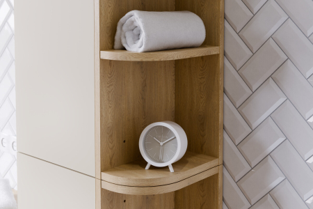 Set Mobilier Baie DALIA CASHMERE, cu coloane înalte și rafturi, Stejar Cremona, Casmir Mat - COMAD [6]