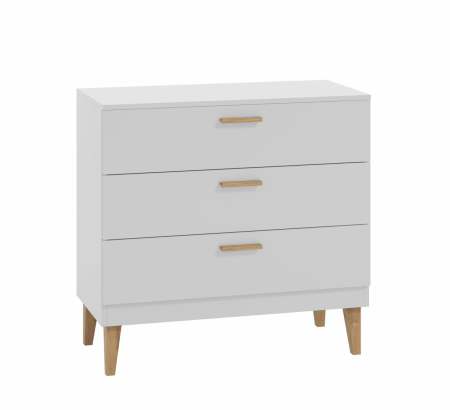 Set mobilier dormitor alb Kubi, 3 piese, design scandinav - pat 200x90 cm si noptiera, comoda cu sertare [6]