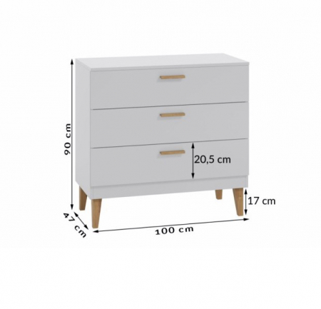 Set mobilier dormitor gri Kubi, 3 piese, design scandinav - pat 200x90 cm si noptiera, comoda cu sertare [9]