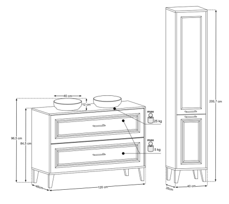 Set Mobilier Dorothy Ristretto 120 cm, cu Blat, 2 Lavoare de Blat River și Coloană Înaltă, Ristretto Stejar - COMAD [2]