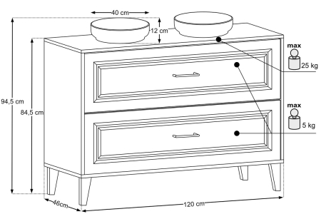 Set Mobilier Dorothy Ristretto 120 cm, cu Blat și Lavoar pe Blat River, Ristretto Stejar - COMAD [2]