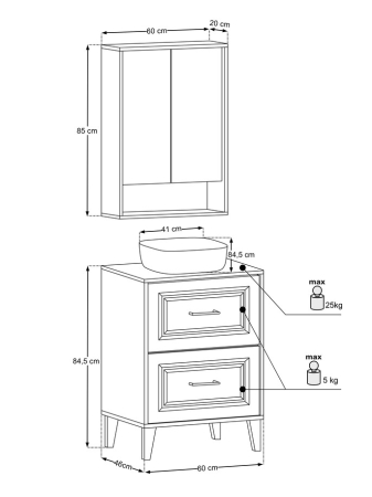 Set Mobilier Dorothy Ristretto 60 cm, cu Blat și Lavoar pe Blat Smile, Ristretto Stejar - COMAD [2]