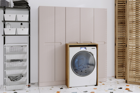Set Mobilier Baie Nova Cashmere, cu Mască Mașină de Spălat și Dulapuri Înalte, Cașmir Mat - COMAD [3]
