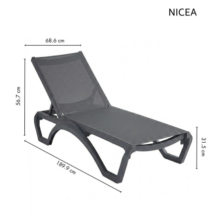 Șezlong de Grădină Nicea 189,9x68,6x56,7 cm, Polipropilenă Grafit - King Home [9]