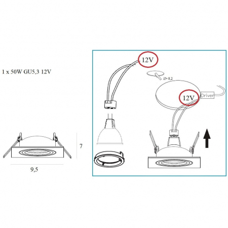 Spot argintiu patrat din metal Send 9,5x9,5 cm, H0040 - Maxlight [2]