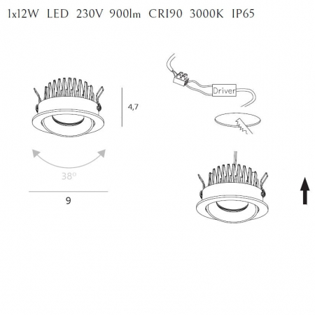Spot LED alb ajustabil Flann Ø 9 cm metal/acril IP65, H0094 - Maxlight [3]