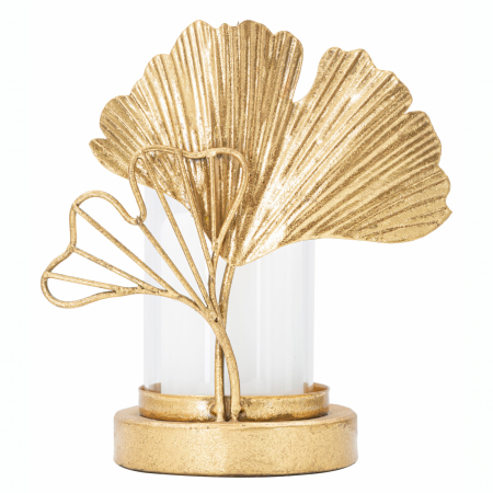 Lichidare stoc - Suport lumanare auriu Ellis 17x10,2x18,2 cm metal si sticla, stil glam