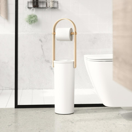 Suport pentru hârtie igienică Bellwood 18x18x68 cm, Lemn și Plastic Alb, Natural - Umbra [9]