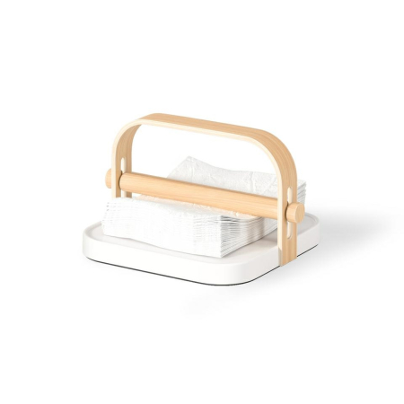Bucatarie - Suport pentru Șervețele Bellwood 20x20x13 cm, Lemn și Plastic Reciclat Natural Deschis; Alb Clasic - Umbra