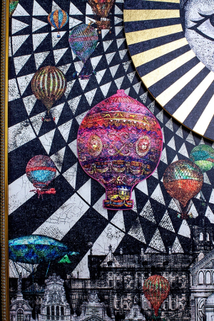 Tablou Decorativ Balloons 110x6x174 cm, Hârtie Artistică și Lemn de Pin Alb, Negru Auriu - Kare Design [5]