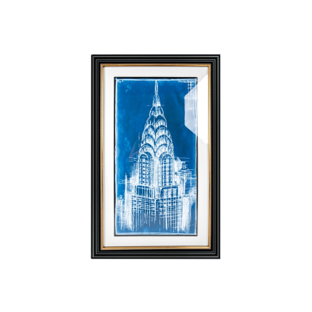 Tablou Decorativ Chrysler Art Deco 69,5x3x114,5 cm, Albastru Profund Ramă Clasică, Închisă cu Accent Auriu - King Home [0]