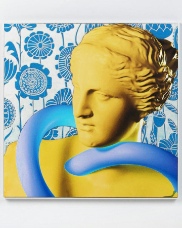 Tablou Decorativ Fancy Apollo 80x3x80 cm, Hârtie Imprimată și Ramă Acrilică Albastru-Galben - King Home [3]