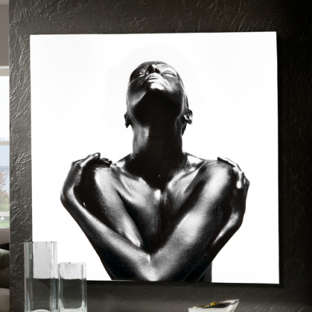 Tablouri pe sticla securizata - Tablou decorativ print pe sticla securizata Ebano 100x100 cm alb-negru portret femeie, 978245 - Schuller