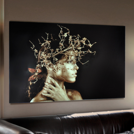 Tablouri pe sticla securizata - Tablou decorativ print pe sticla securizata Mujer Dorada 150x100 cm femeie negru cu auriu, 748472 - Schuller