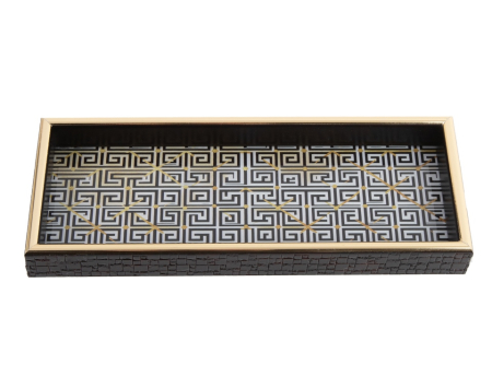 Tava Decorativă Alice 11x3x28 cm, Sticlă Alb și Negru Auriu - SHP [2]