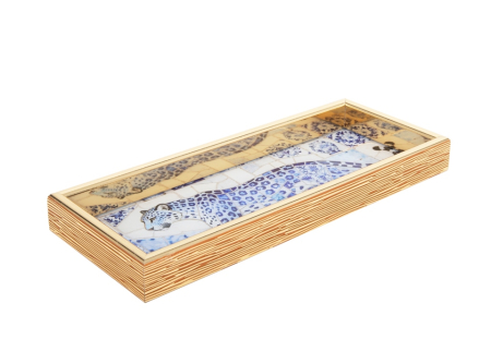 Produse - Tavă Decorativă Amazonia 10,9x27,9x3 cm, Sticlă și Plastic Albastru - SHP