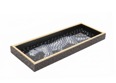 Produse - Tavă Decorativă Jungle 10,9x27,9x3 cm, Sticlă și Plastic Alb - SHP