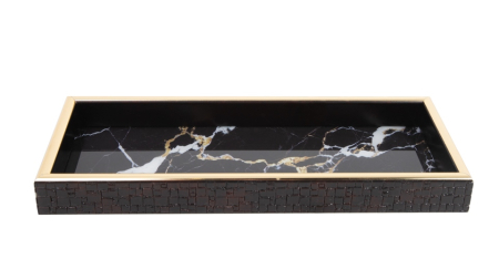 Tavă Decorativă Marble 10,9x27,9x3 cm, Sticlă și Plastic Alb; Auriu; Negru - SHP [1]