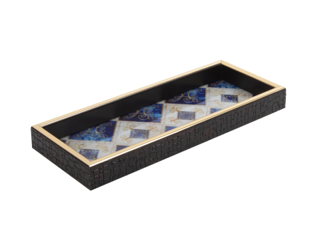 Produse - Tavă Decorativă Maroco 10,9x27,9x3 cm, Sticlă și Material Plastic Alb; Albastru - SHP