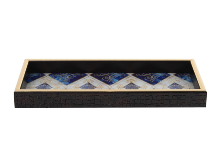 Tavă Decorativă Maroco 10,9x27,9x3 cm, Sticlă și Material Plastic Alb; Albastru - SHP [1]