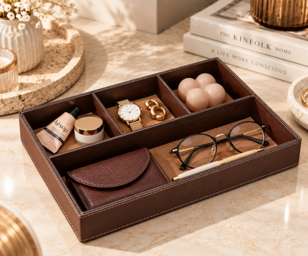 Tava decorativă / organizator Skin 30,4x4,3x20,1 cm, Piele Ecologică Maro Închis - SHP [1]