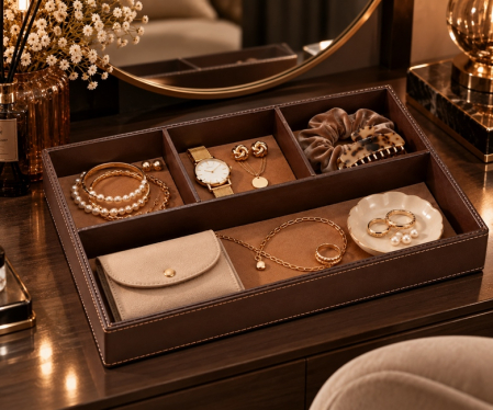 Tava decorativă / organizator Skin 30,4x4,3x20,1 cm, Piele Ecologică Maro Închis - SHP [2]