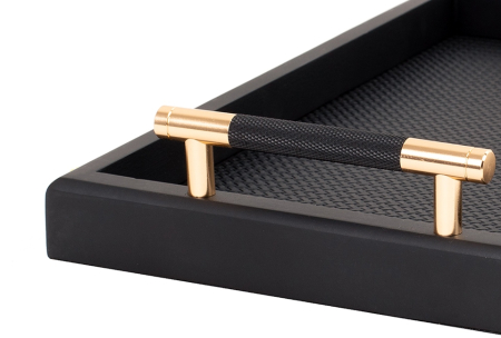 Tavă Decorativă Porto 35,5x21x6,5 cm, MDF și Piele Ecologică Negru - SHP [2]