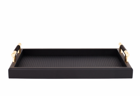 Tavă Decorativă Porto 35,5x21x6,5 cm, MDF și Piele Ecologică Negru - SHP [1]
