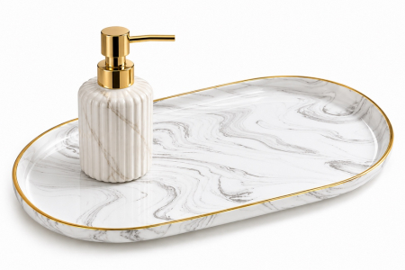Mobilier Baie - Tavă decorativă Stone 37,8x10,8x1,6 cm, Alb - SHP