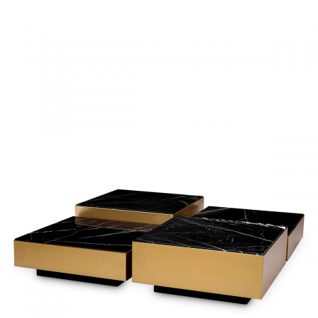 Masute de cafea -   Masa de cafea Esposito finisaj din alamă periată marmură neagră set de 4 116523 EICHHOLTZ