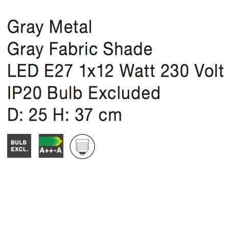 Veioza alba/gri rotunda Rocsa, baza metal, abajur textil, 8807002 - Novaluce [1]