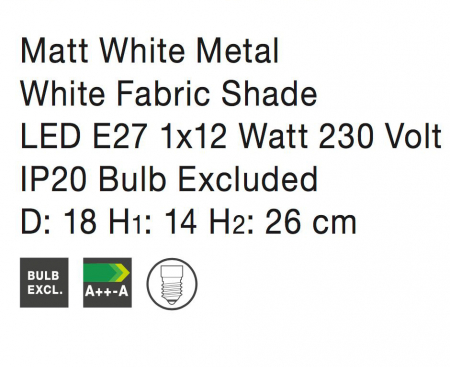 Veioza alba rotunda Zachi, baza metal, abajur textil, 7605163 - Novaluce [3]