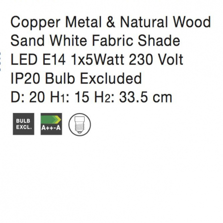 Veioza argintie/cupru/aurie Ponse baza din metal si lemn, abajur textil, 7605168 - Novaluce [10]