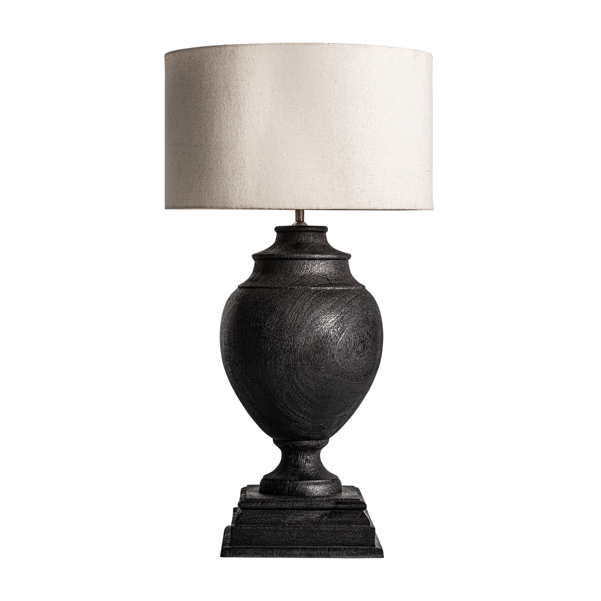 Veioza din Bumbac, Fier si Lemn de Mango, Negru, 46x46x82 cm, Stil Colonial - VicalHome 34479 [3]
