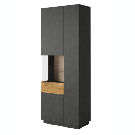 Dulapuri living - Vitrina living Arya 80x210 cm, negru mat/stejar wotan
