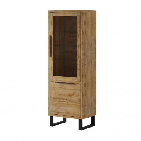 Dulapuri living - Vitrina living ingusta lemn stejar Ottomar 64x190 cm, picioare metal negru, stil industrial