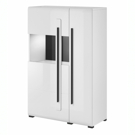 Dulapuri living - Vitrina living MDF alb lucios Frazier 90x140 cm, iluminare LED