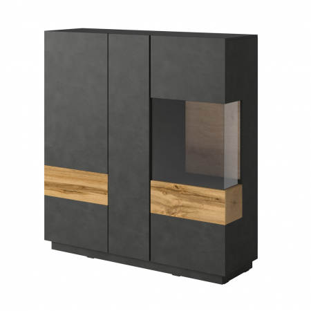Dulapuri living - Vitrina living neagra Arya 130x140 negru mat/stejar wotan