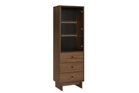 Produse - Vitrina Yori Villa 52.6 cm, cu 1 Ușă și 3 Sertare, Nuc Villa - COMAD