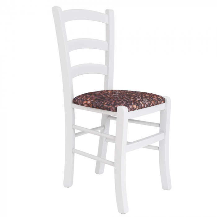 Scaun Paesana, cadru fag, culoare alb, material stofa print cafea [1]