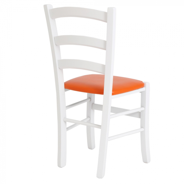 Scaun Paesana, cadru fag, culoare alb, material piele ecologica portocaliu [1]