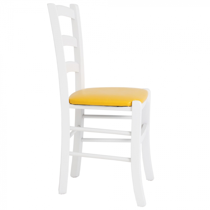Scaun Paesana, cadru fag, culoare alb, material piele ecologica galben [2]