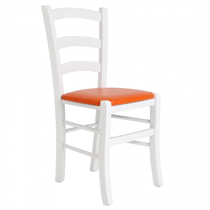 Scaun Paesana, cadru fag, culoare alb, material piele ecologica portocaliu [4]