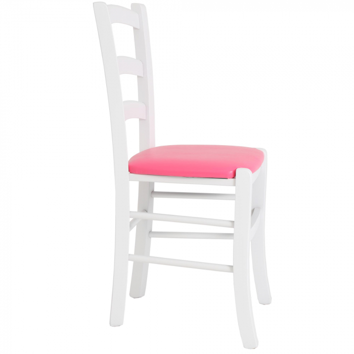 Scaun Paesana, cadru fag, culoare alb, material piele ecologica roz [1]