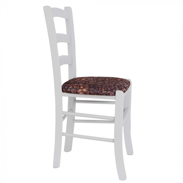 Scaun Paesana, cadru fag, culoare alb, material stofa print cafea [2]