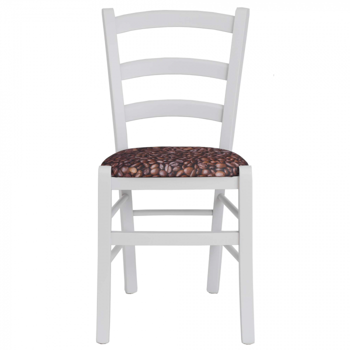 Scaun Paesana, cadru fag, culoare alb, material stofa print cafea [3]