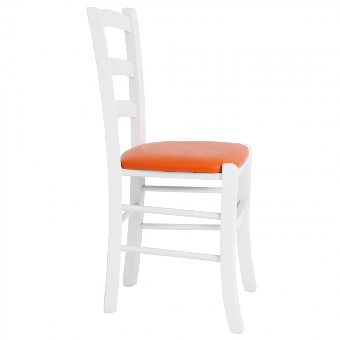 Scaun Paesana, cadru fag, culoare alb, material piele ecologica portocaliu [5]